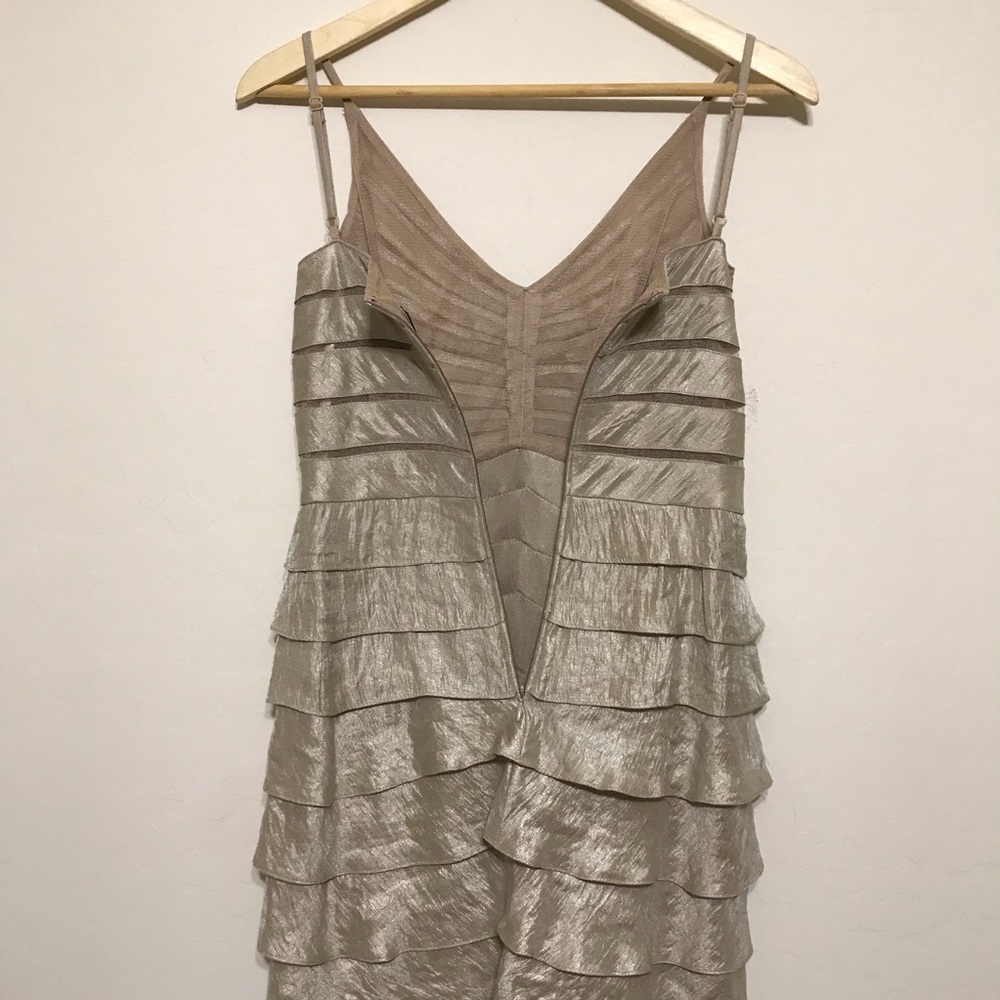 Adrianna Papell Ruched Layer Dress Champagne Gold - Picture 8 of 8